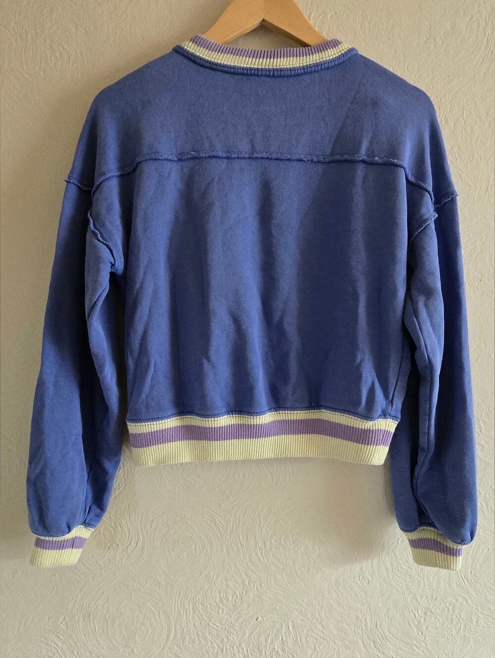 FREE PEOPLE, Rio Striped Hem Sweatshirt, Blue, Size XS - Picture 4 of 7